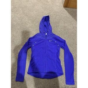 Women's NIKE purple fleece hooded running jacket S SMALL with reflective line